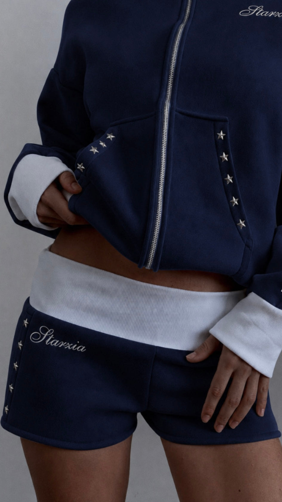 Studded shorts in navy