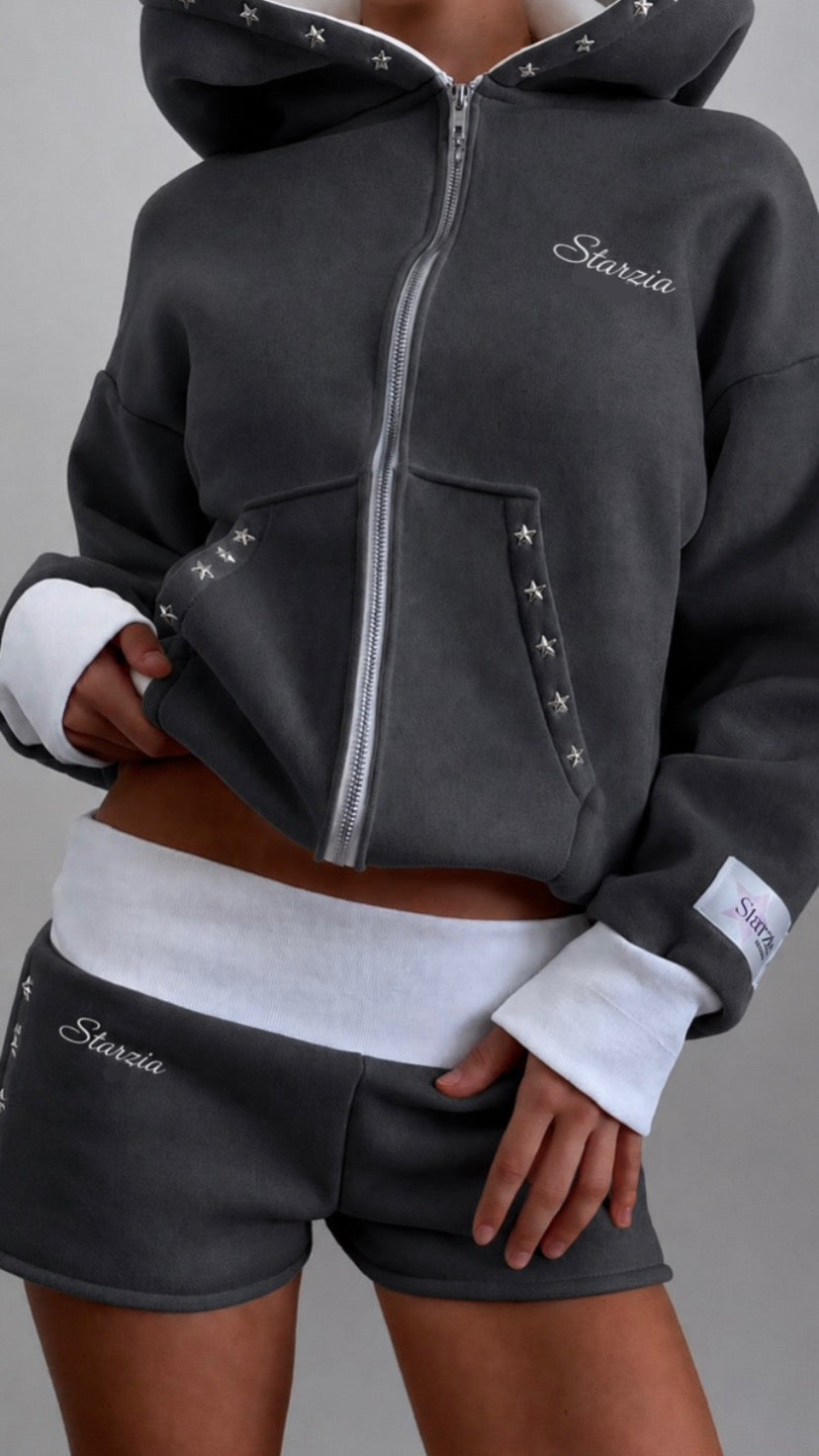 Studded hoodie in charcoal grey