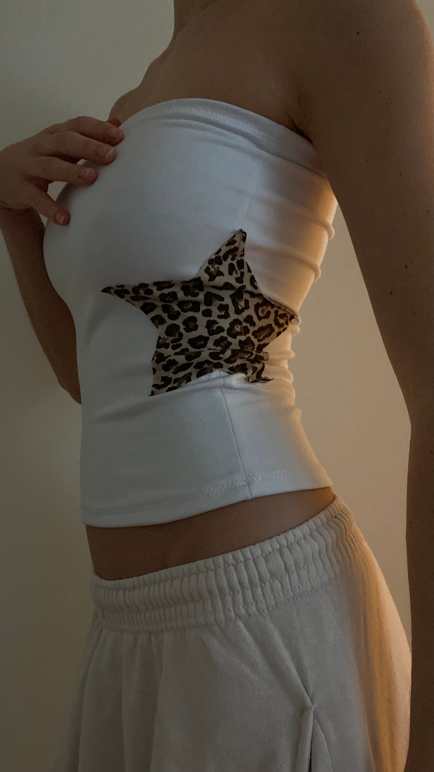 Star bandeau in white/leopard print