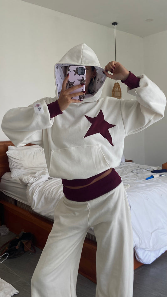 Starzia hoodie in off white/burgundy