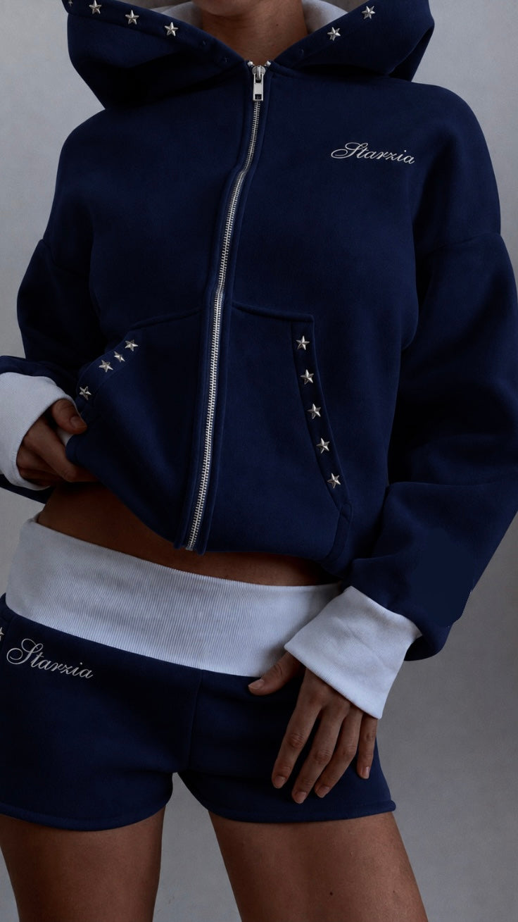 Studded hoodie in navy