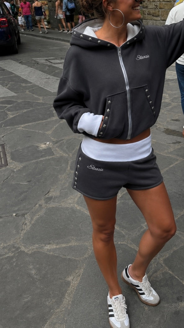 Studded shorts in charcoal grey
