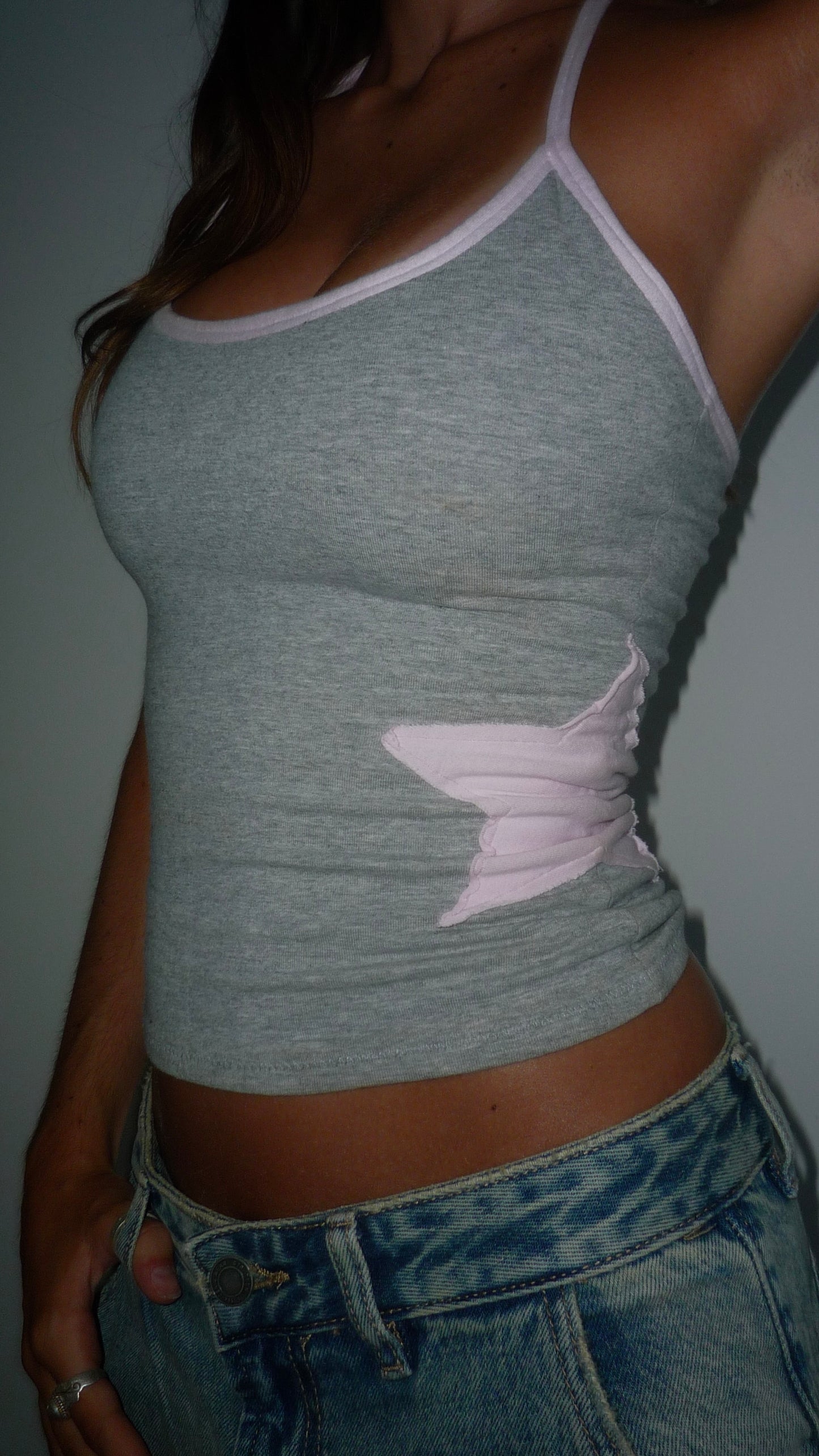 Star halter top in grey / pink