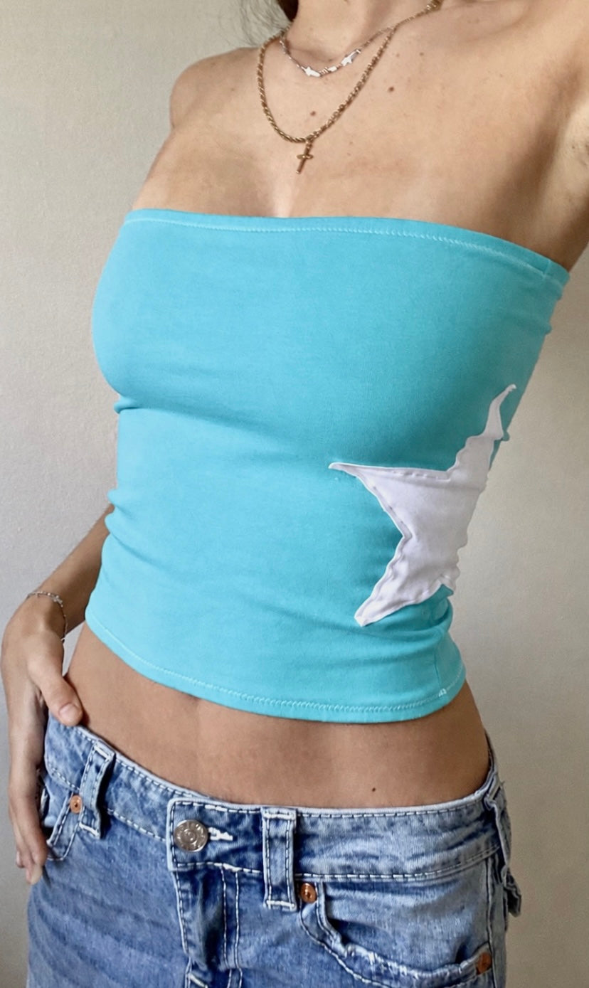 Star bandeau in Aqua/white