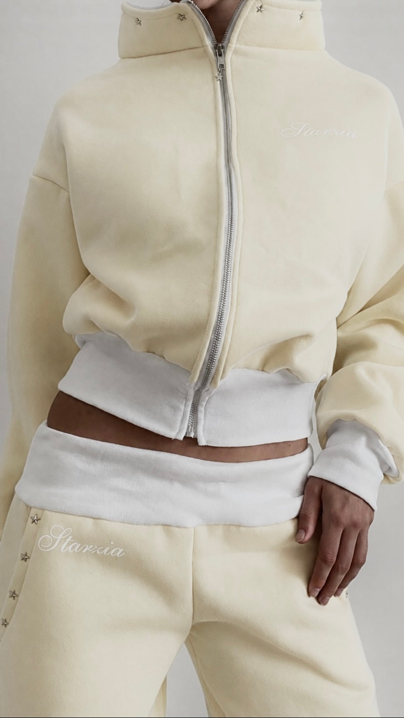 Studded zip up fleece in yellow