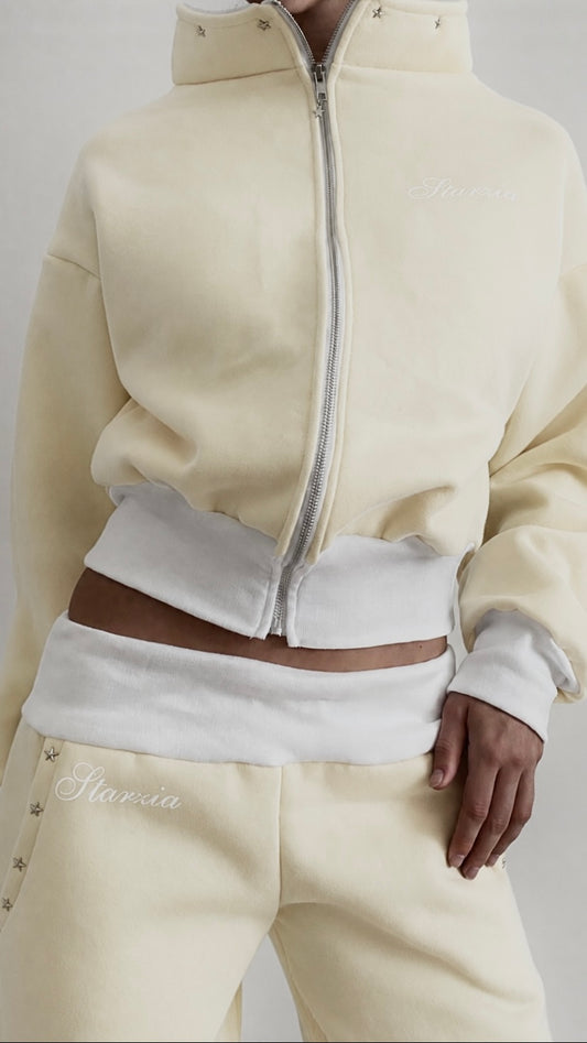 Studded zip up fleece in yellow