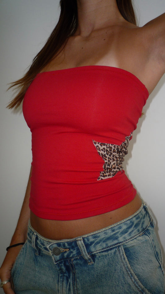 Star bandeau in red/leopard print