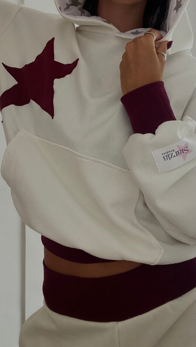 Starzia hoodie in off white/burgundy